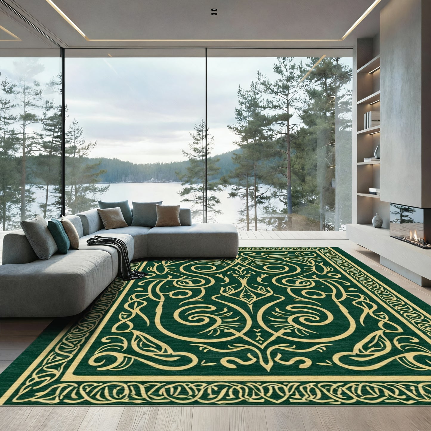 Emerald Green Golden Celtic Knot Rug
