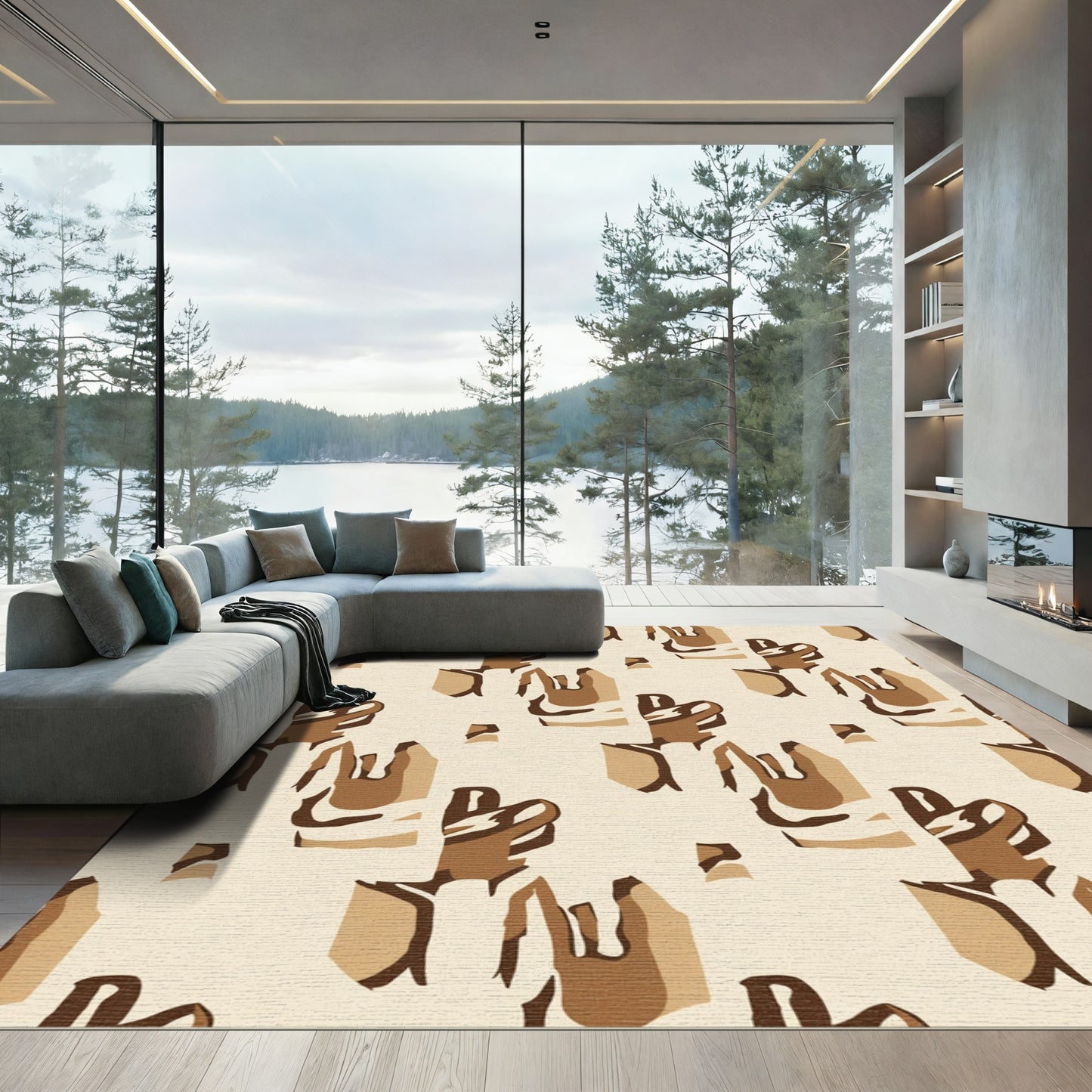 Abstract Brown Tonal Landscape Rug