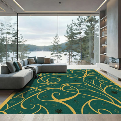 Emerald Gold Leaf Scroll Rug