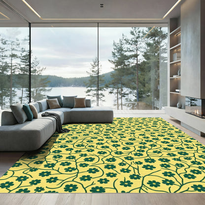 Golden Yellow Green Floral Vine Rug