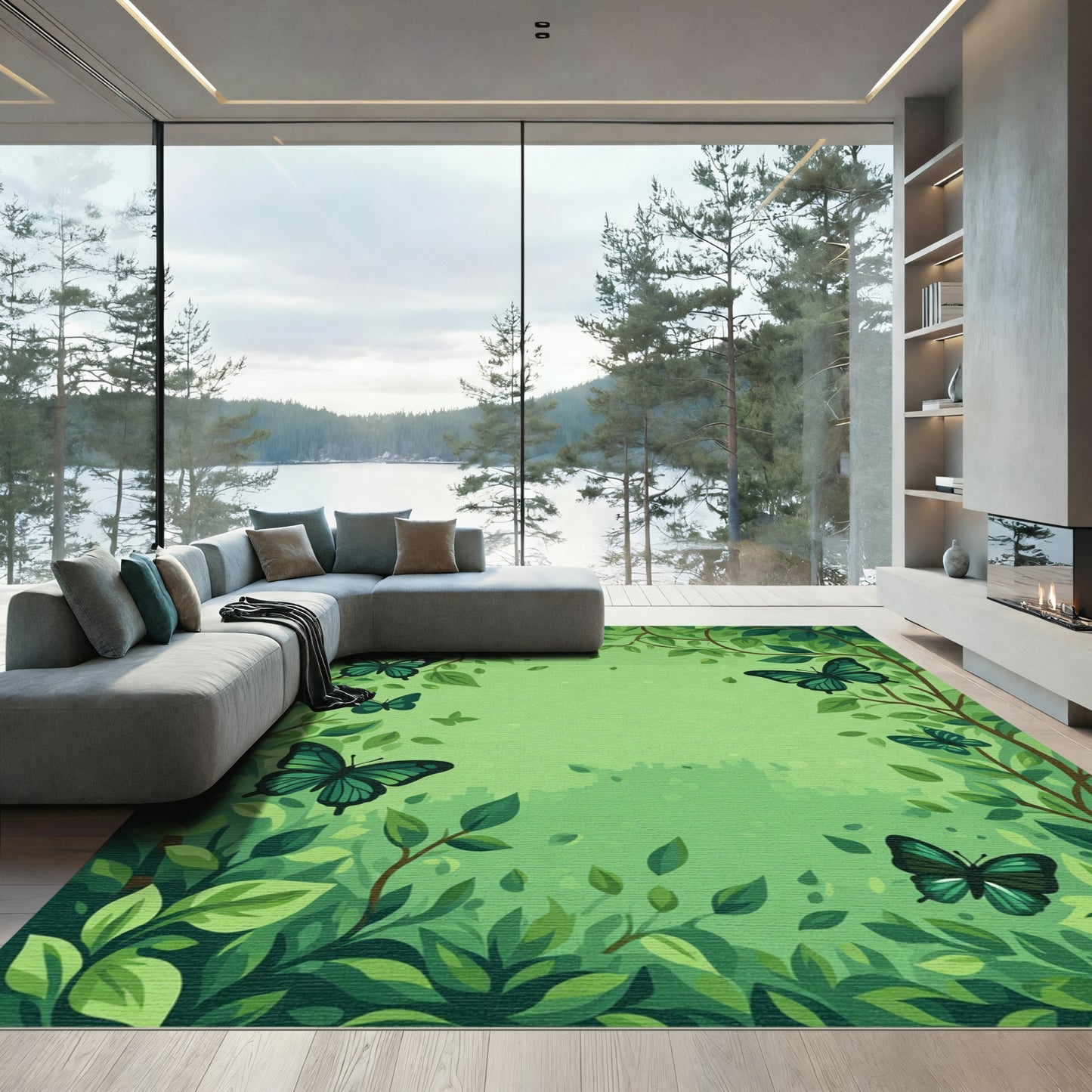 Emerald Green Butterfly Garden Canopy Rug