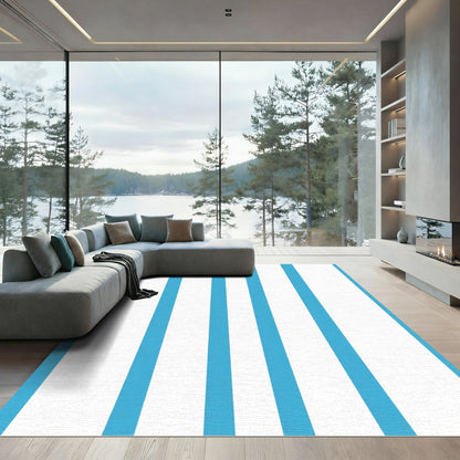 Bright Blue White Vertical Stripes Rug