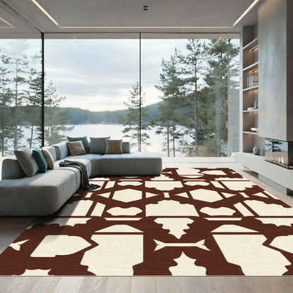 Brown White Geometric Medallion Rug