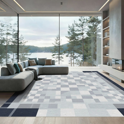 Cool Black Geometric Chessboard Square Rug