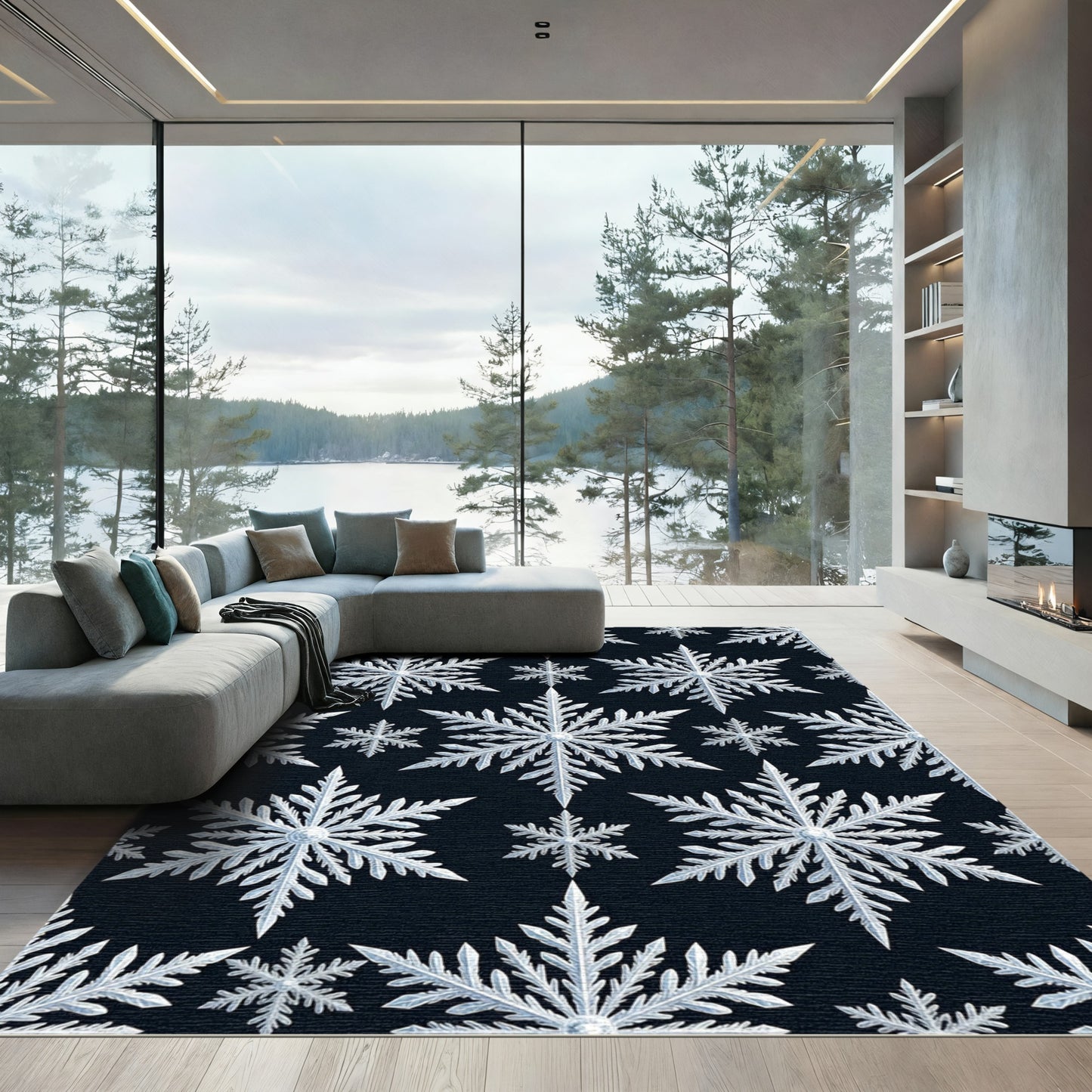 Cool White Snowflake Pattern Rug