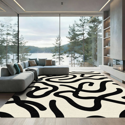 Black Organic Line Swirl Cream Rug
