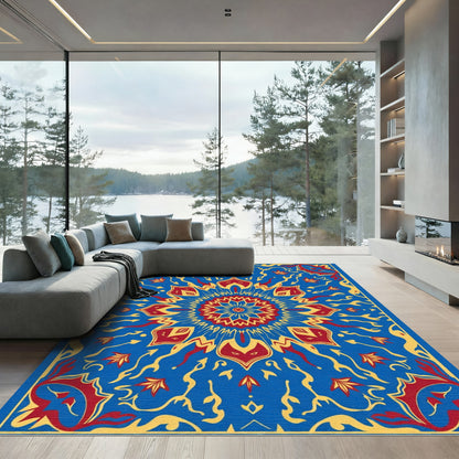 Bold Crimson Star Floral Medallion Rug