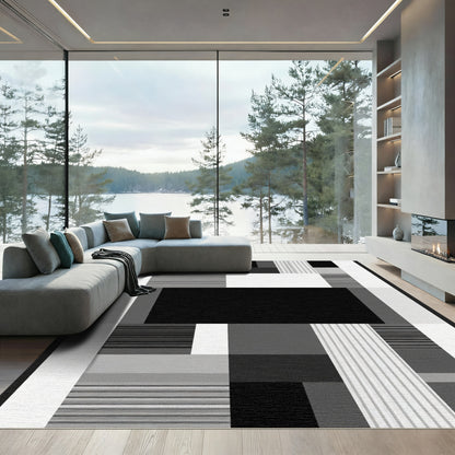 Monochrome Geometric Block Stripe Rug