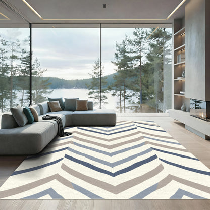 Distressed Blue Taupe Chevron Stripes Rug