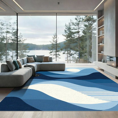 Abstract Blue Wave Horizon Rug