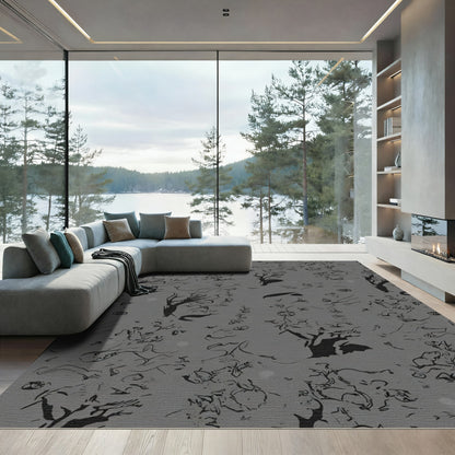 Monochromatic Ink Drawn Trees Collage Rug