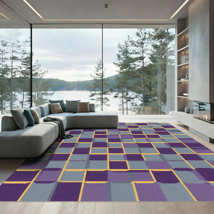 Deep Purple Gray Grid Tile Rug