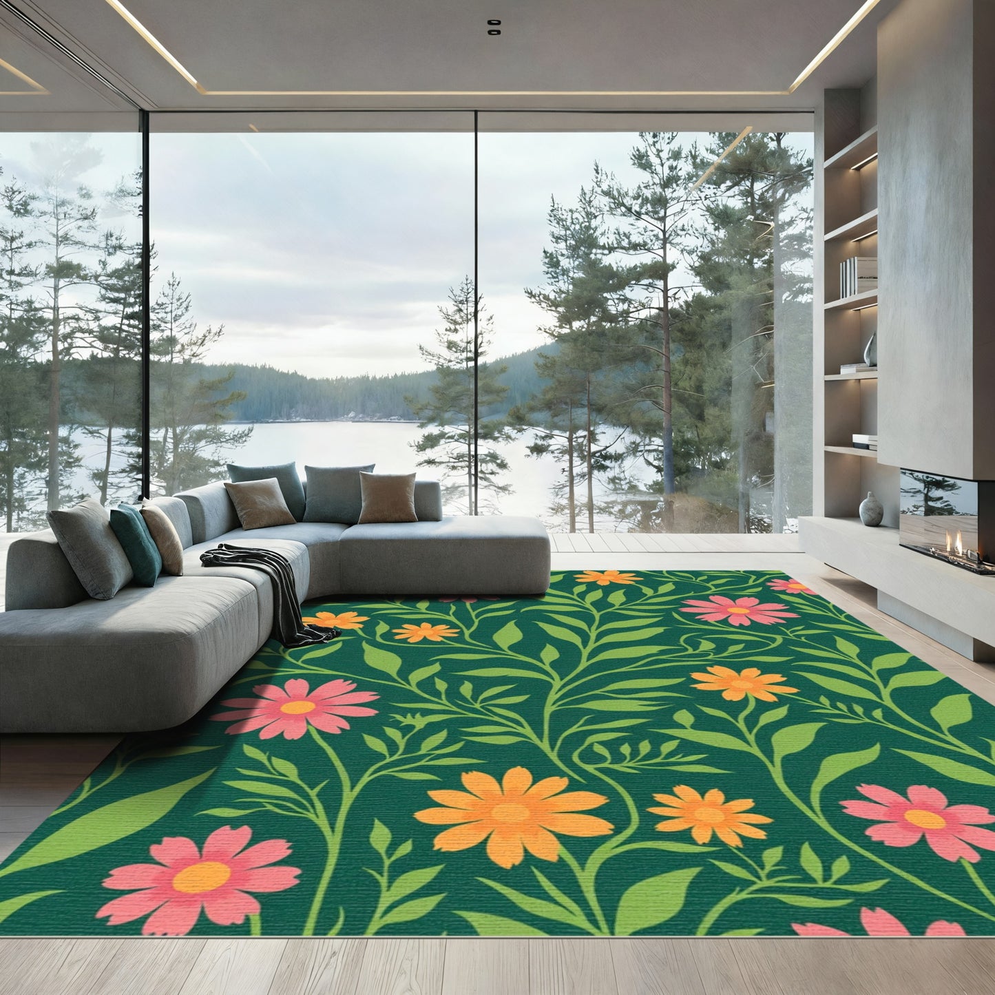 Pink Orange Blossom Vine Garden Rug