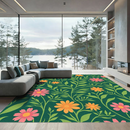 Pink Orange Blossom Vine Garden Rug