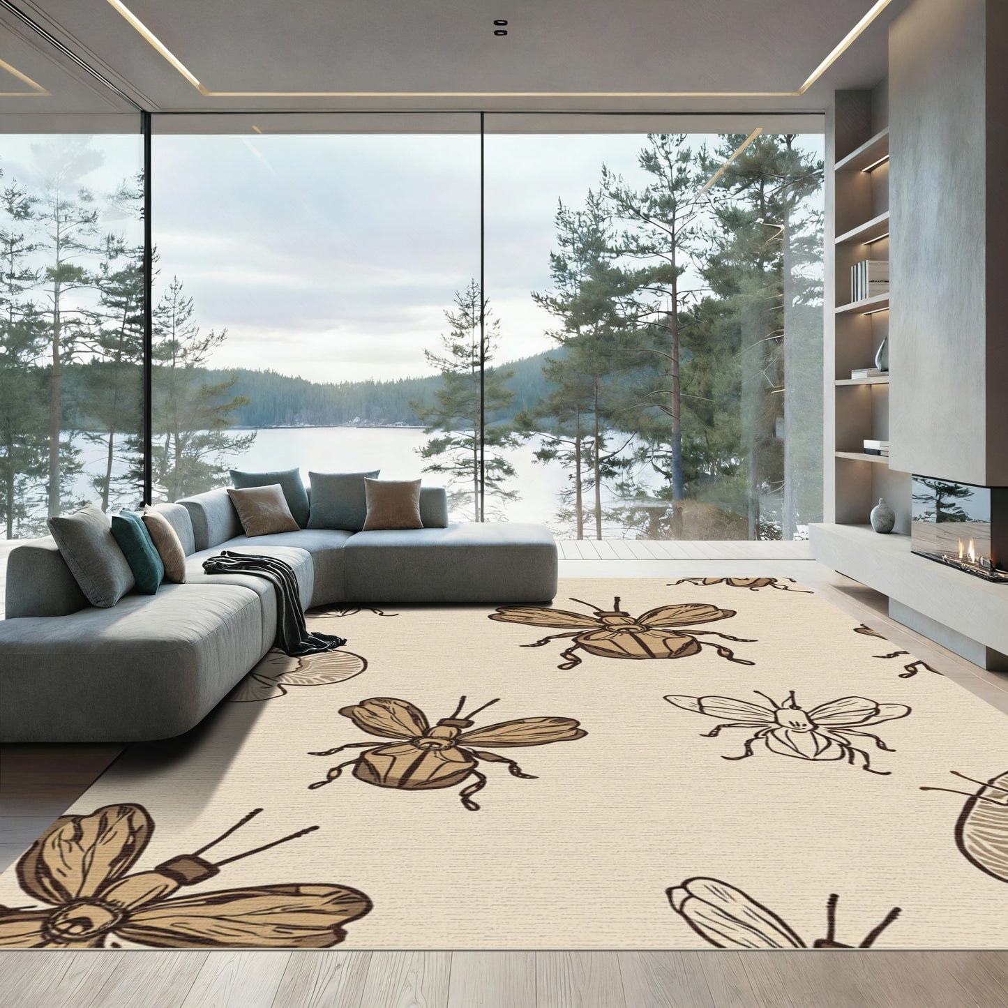 Brown Insect Vintage Sketch Collection Rug