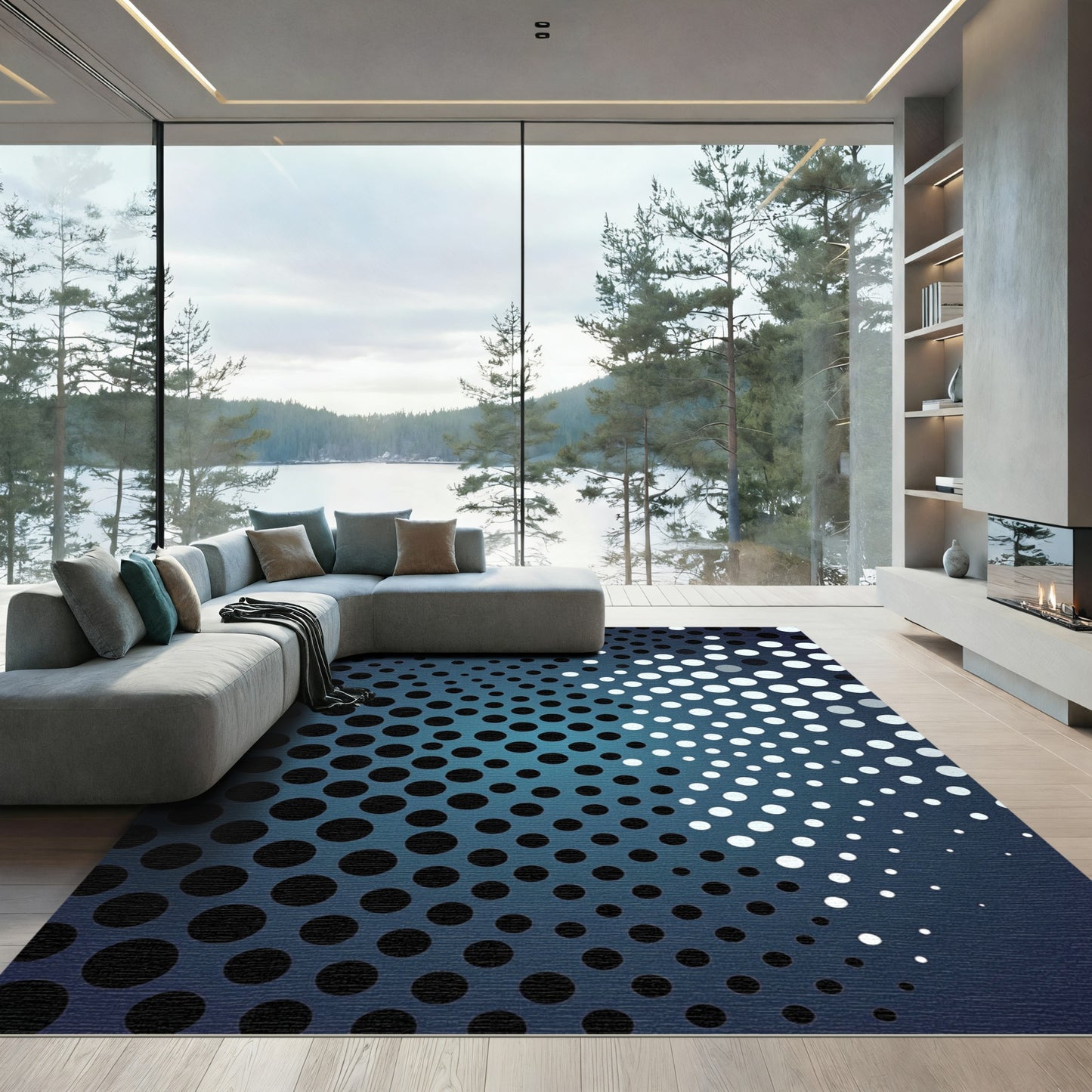 Deep Blue Gradient Dotted Halftone Rug