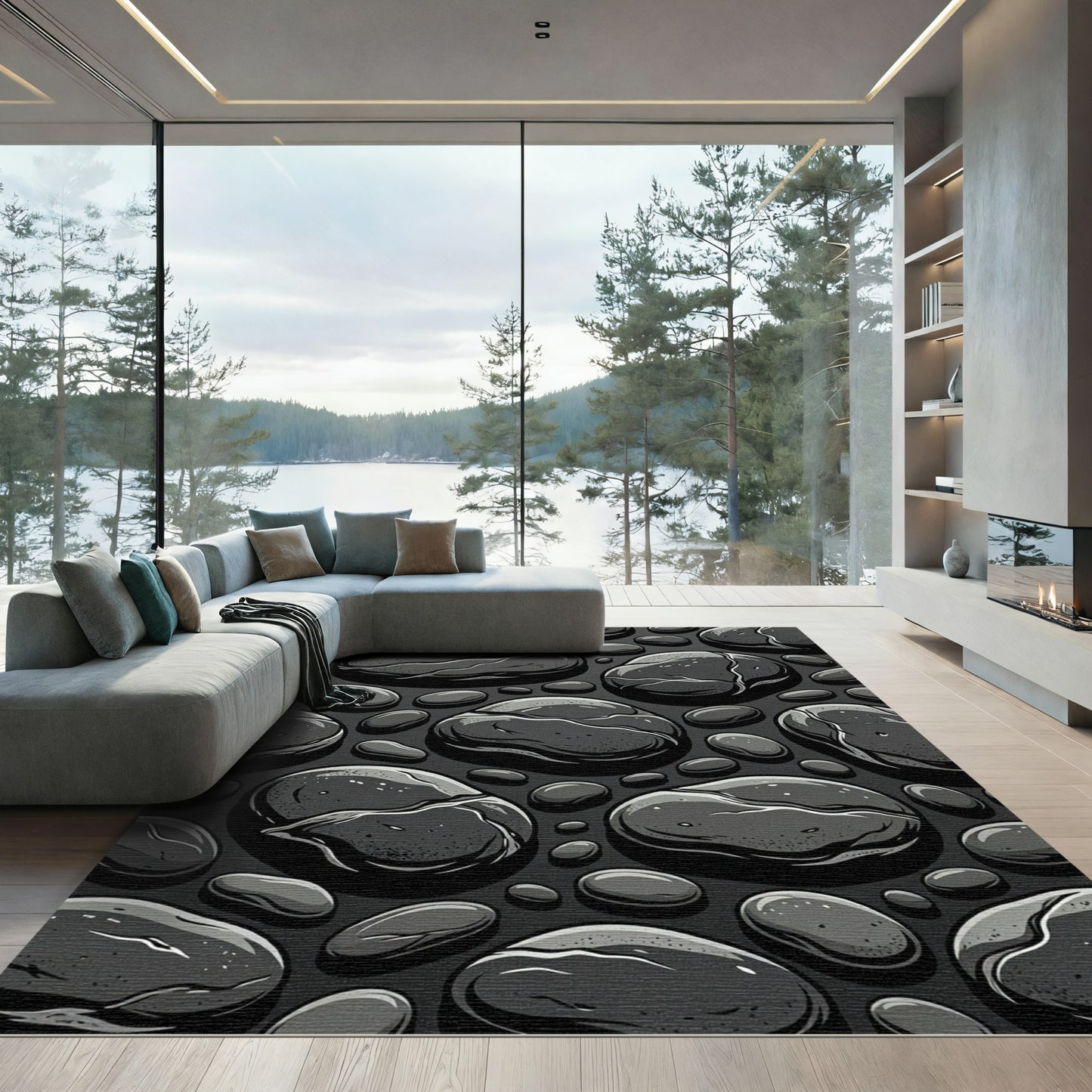 Dark Gray Smooth River Stone Rug