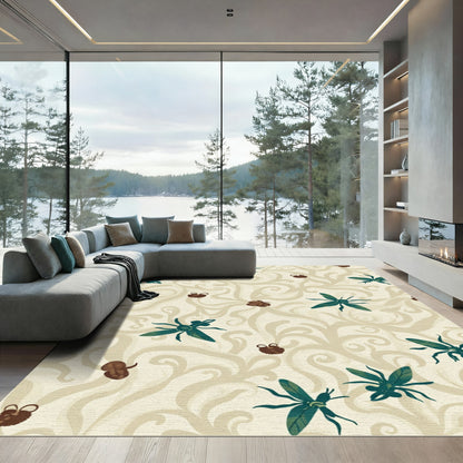 Deep Teal Insect Swirl Cream Rug