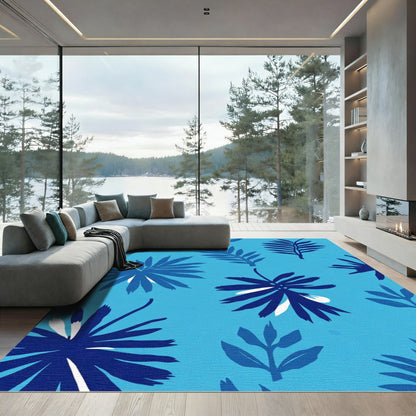 Deep Blue Tropical Foliage Rug