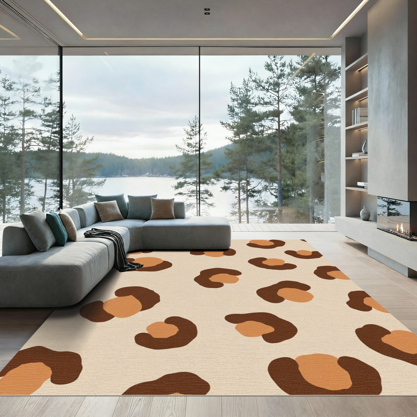 Chic Brown Spotted Animal Print Rug