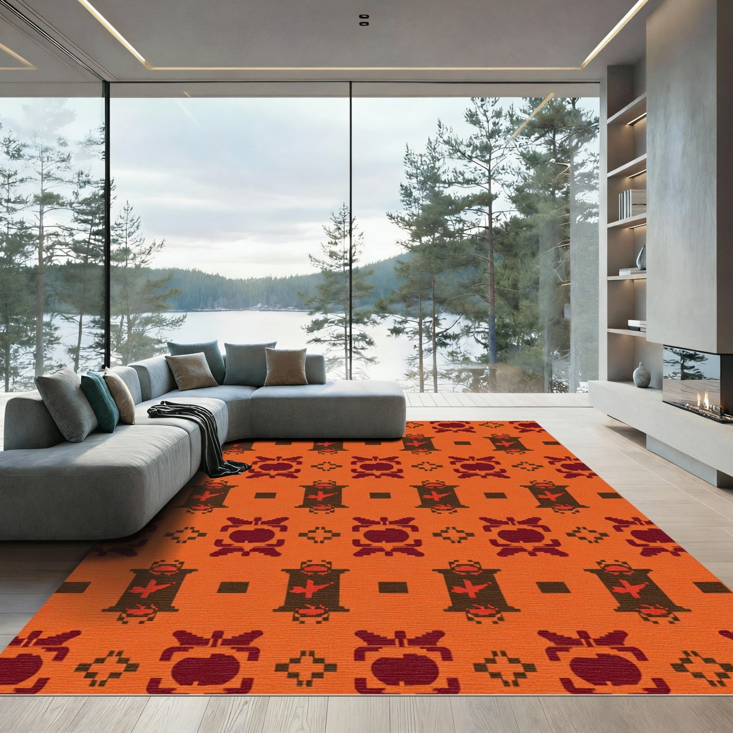 Warm Amber Tribal Geometric Rug