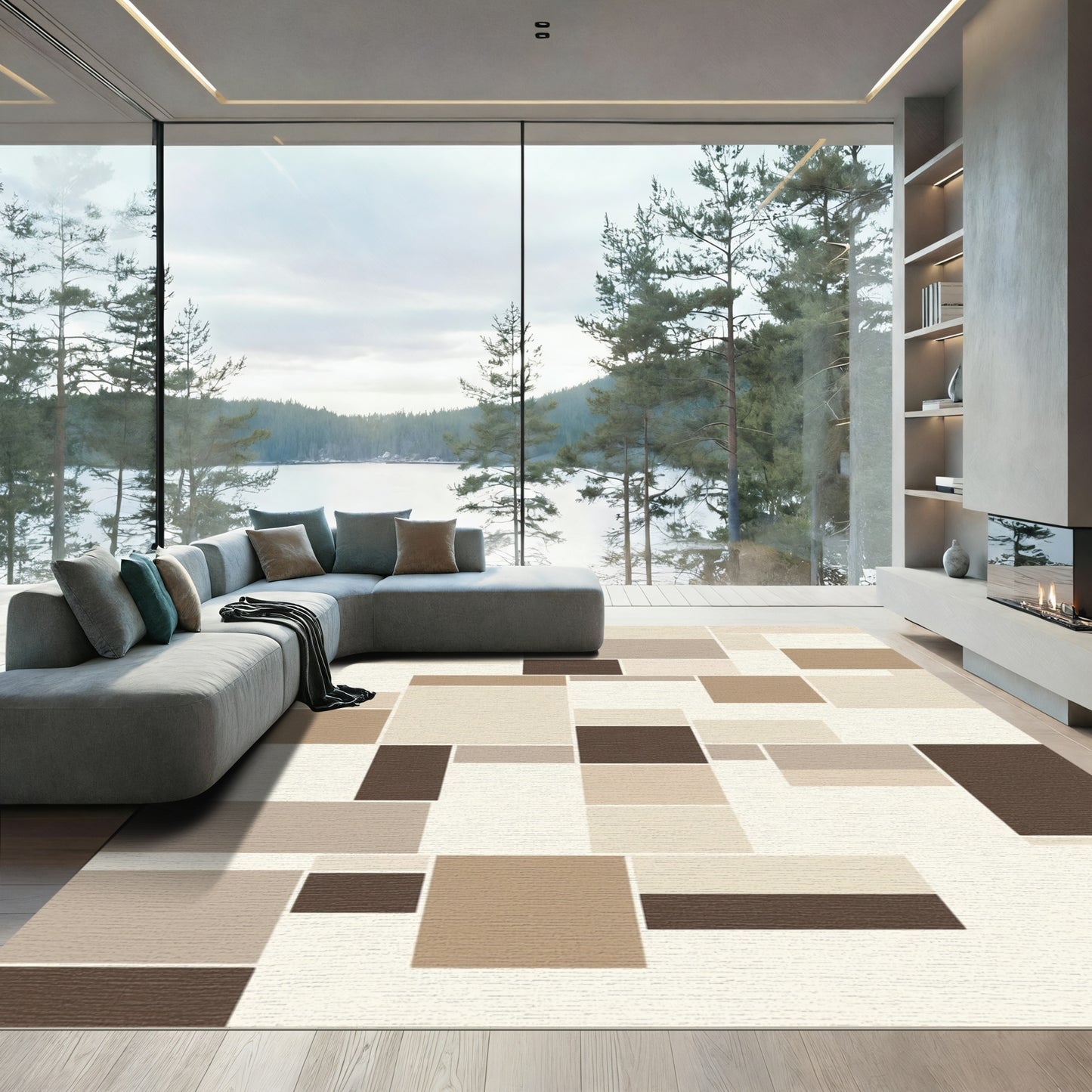 Geometric Neutrals Rectangular Blocks Rug