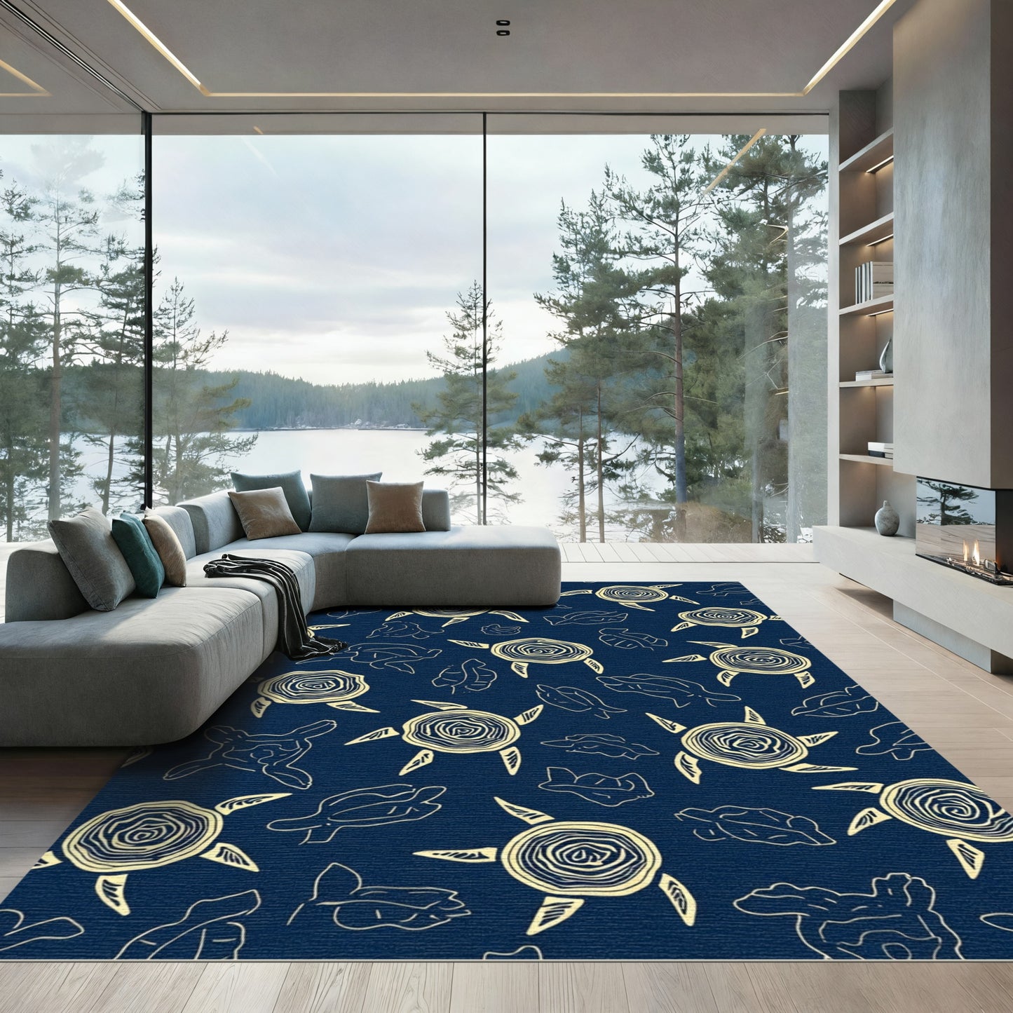 Cream Sea Turtle Marine Life Pattern Rug