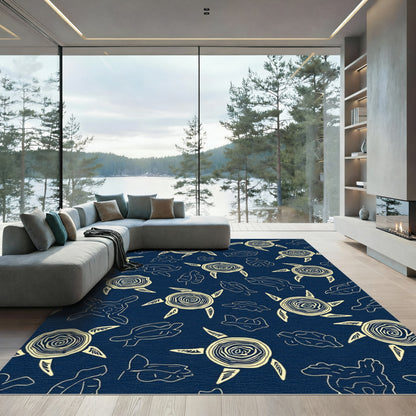 Cream Sea Turtle Marine Life Pattern Rug