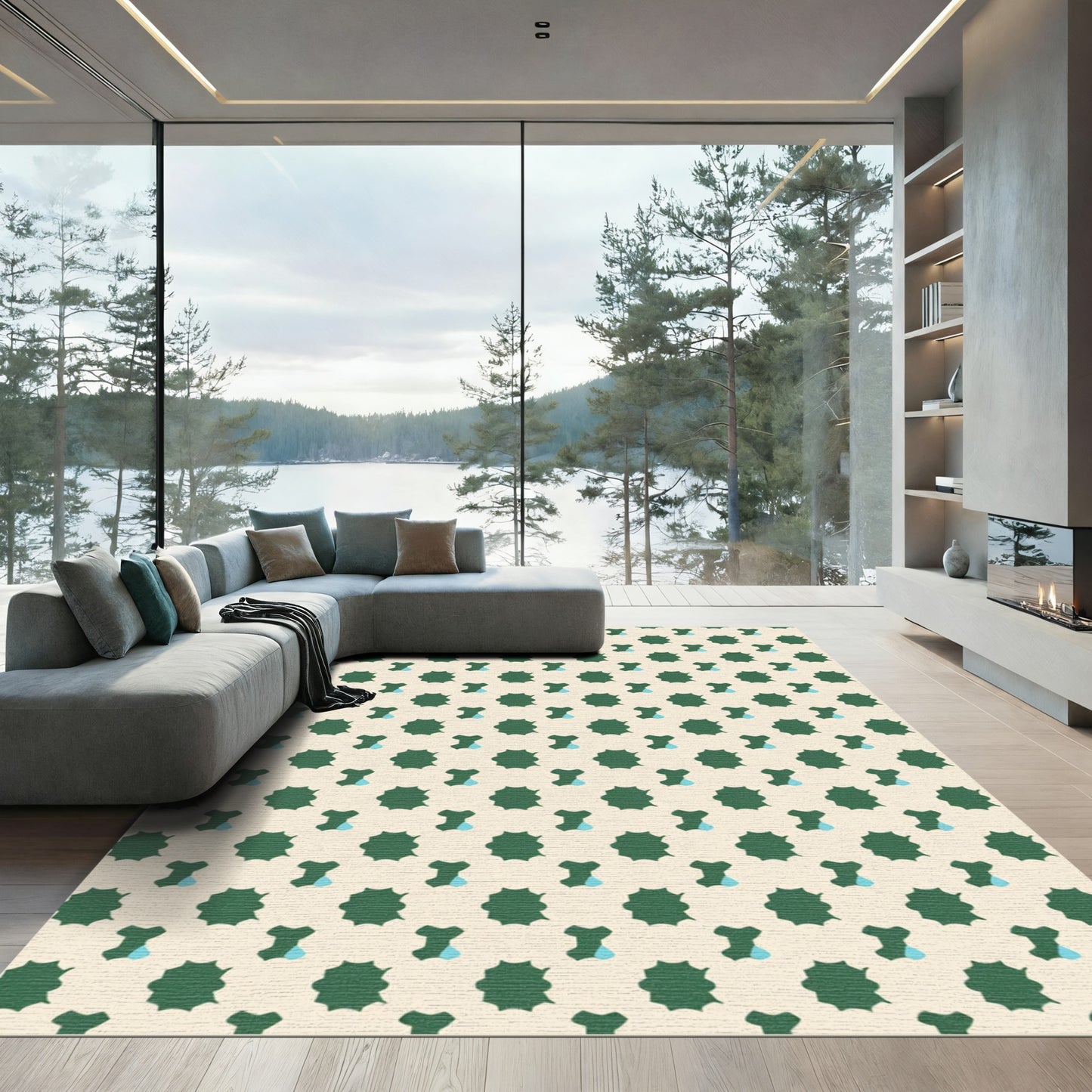 Forest Green Starburst Aqua Drop Rug