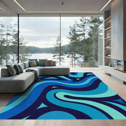 Deep Blue Aqua Swirls Rug