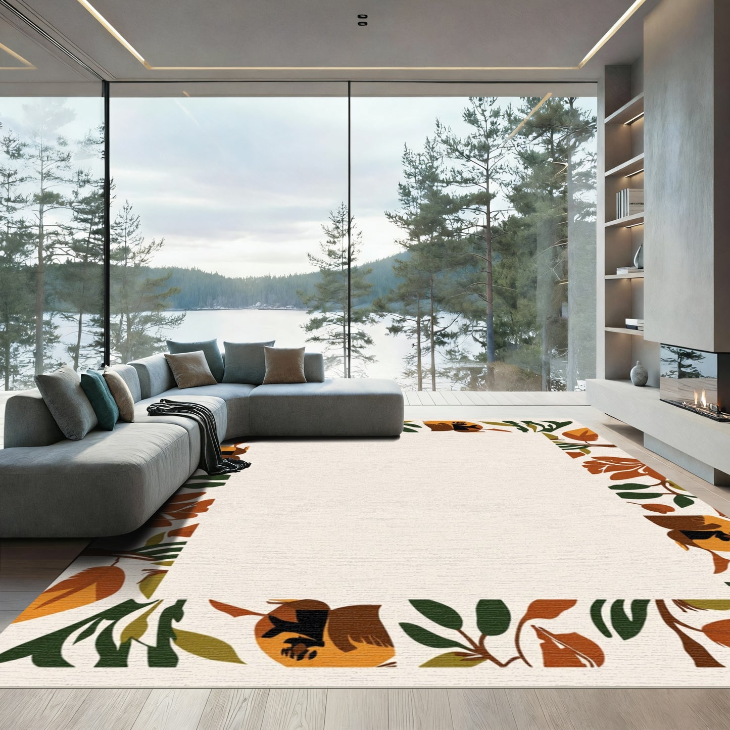 Earthy Autumn Foliage Border Rug