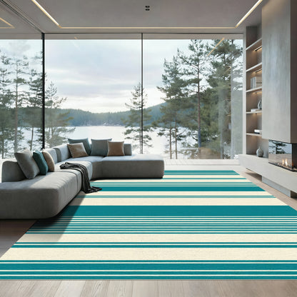 Teal Cream Horizontal Stripe Rug