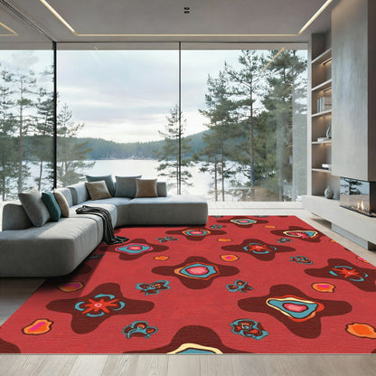 Crimson Swirl Abstract Organic Forms Rug