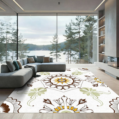 Yellow Brown Floral Mandala Octagon Art Rug