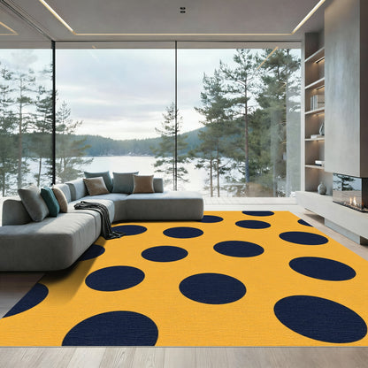 Golden Yellow Navy Polka Dot Rug