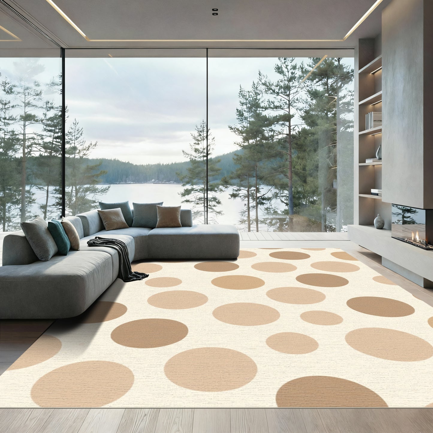 Neutral Earth Tone Polka Dot Rug