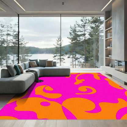 Vibrant Pink Orange Organic Swirl Rug