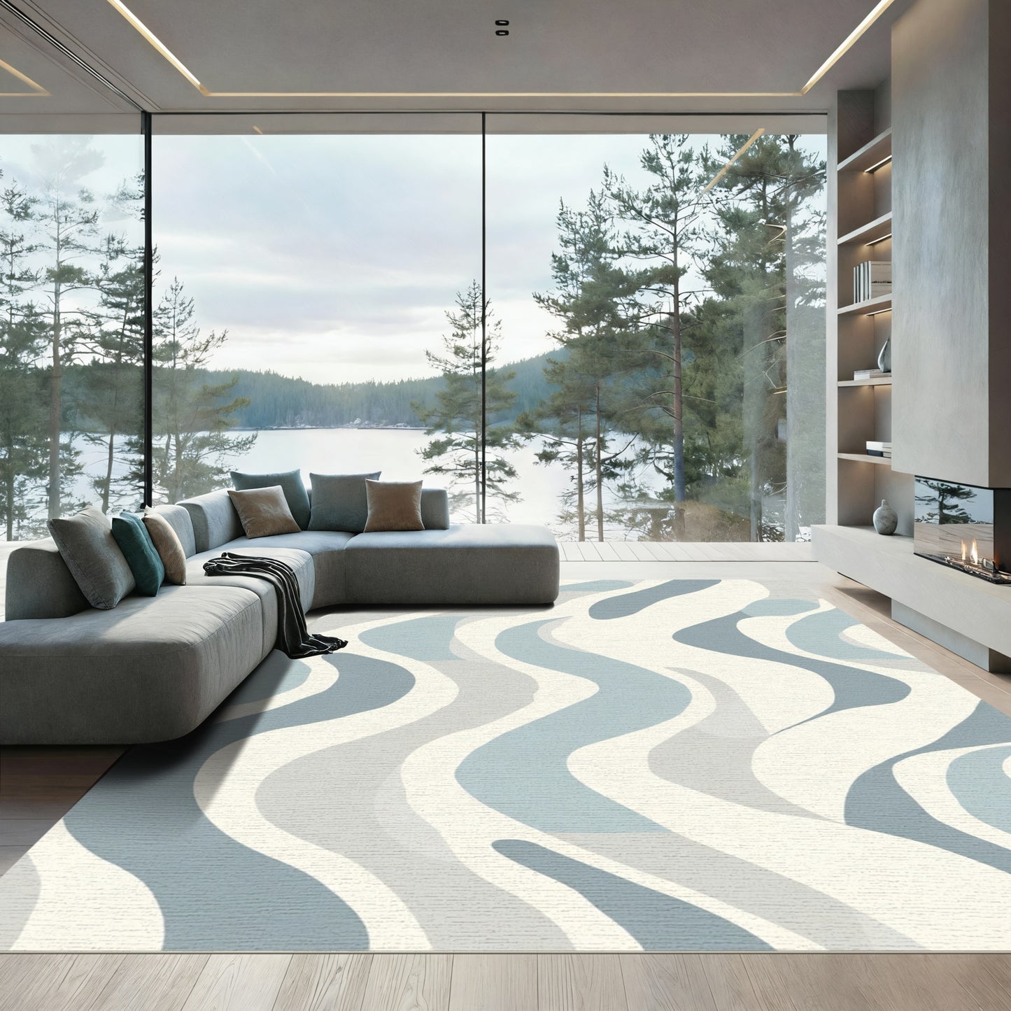 Soft Blue Wave Organic Abstract Rug