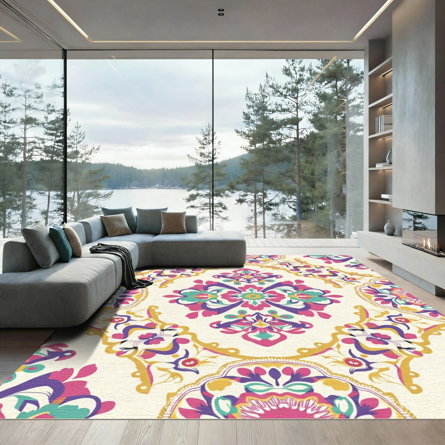 Vibrant Medallion Floral Damask Rug