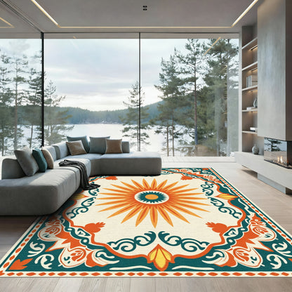 Vibrant Sunburst Medallion Border Rug