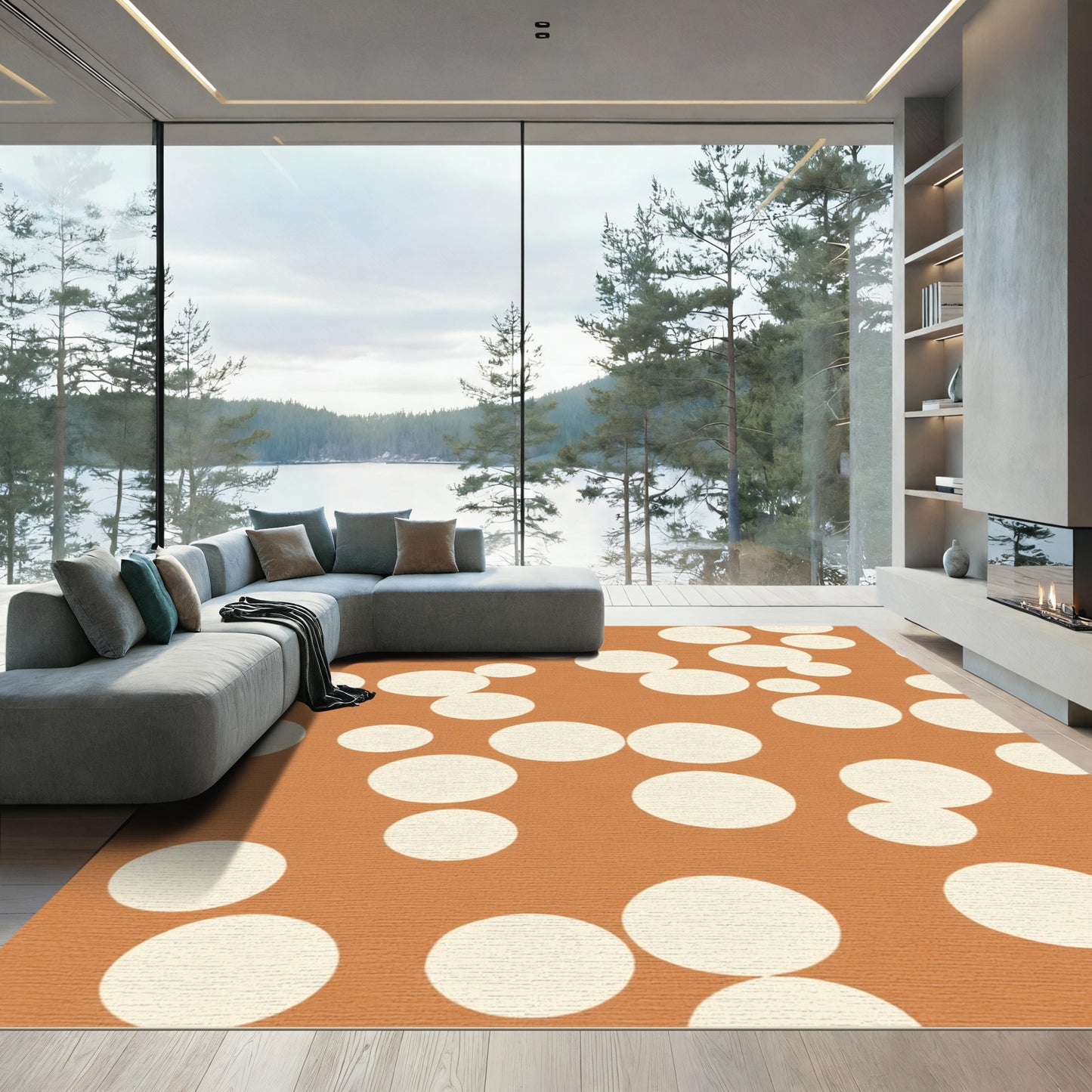 Cream Dots on Terracotta Background Rug