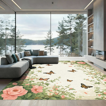 Enchanted Garden Butterflies Emerald Vines Rug