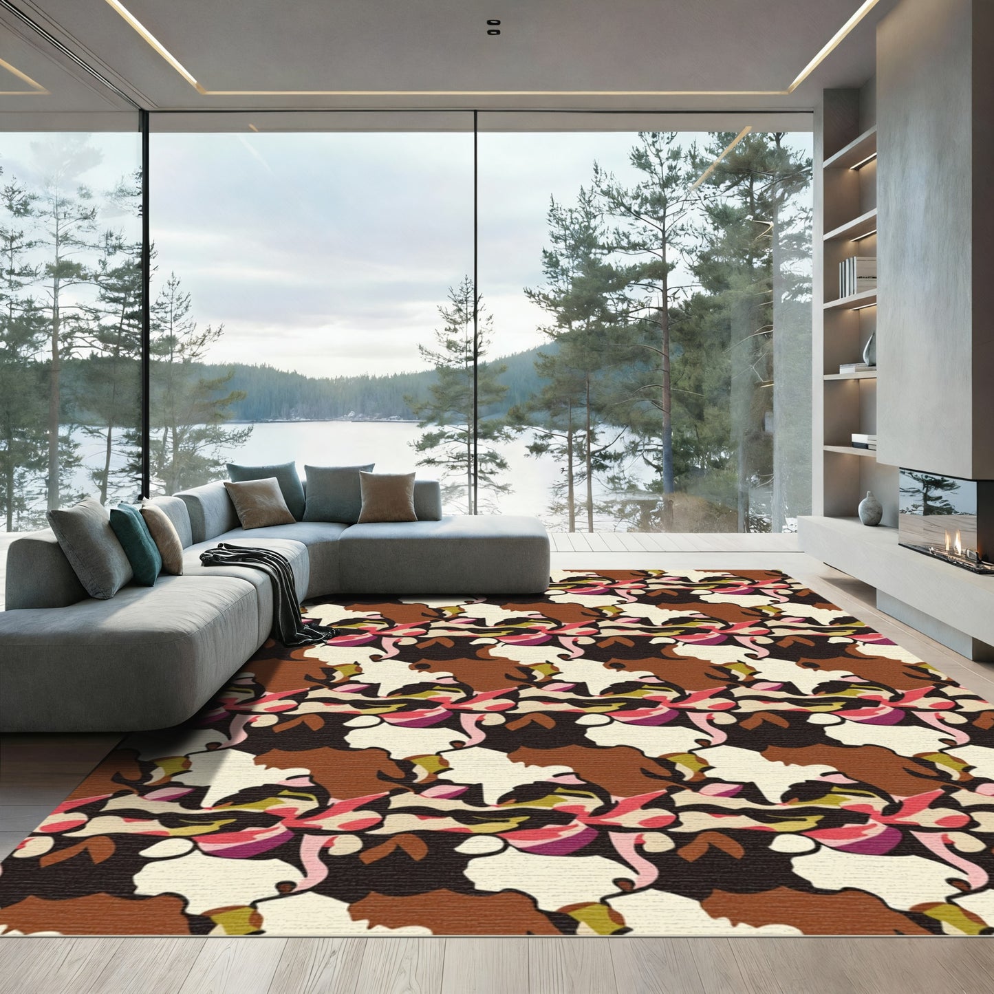 Retro Abstract Camouflage Organic Shapes Rug