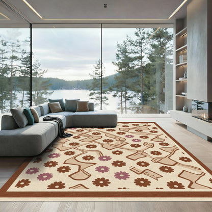 Tan Brown Floral Abstract Rug