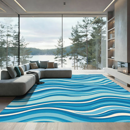 Blue White Wavy Rug