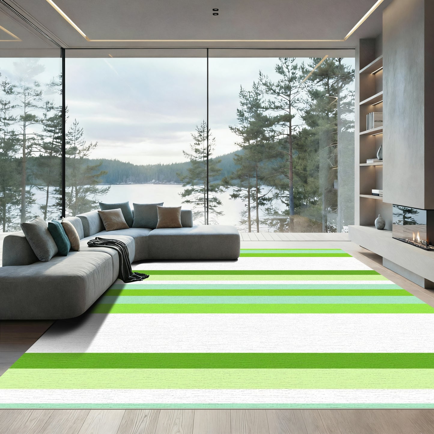 Earthy Green Horizontal Stripe Accent Rug