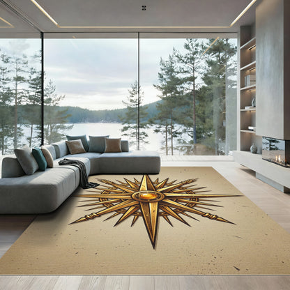 Ornate Golden Compass Rose Navigator Rug