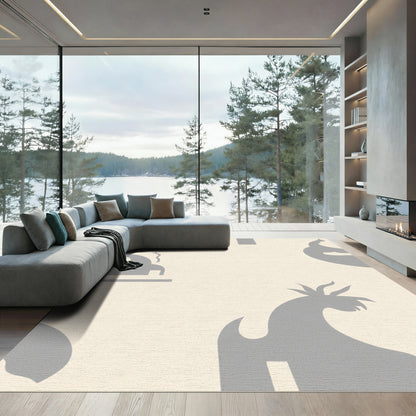 Gray Dragon Silhouette With Flame Accent Rug