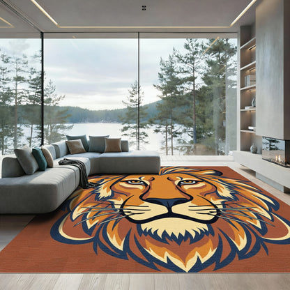 Bold Orange Lion Mane Portrait Rug