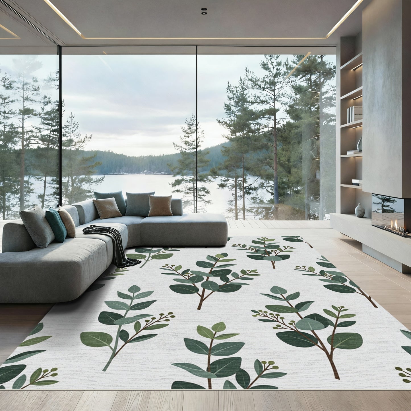 Eucalyptus Leaf Sprigs on White Rug